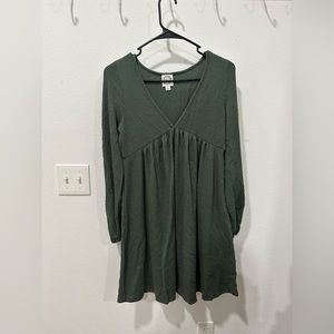 Green waffle knit dress